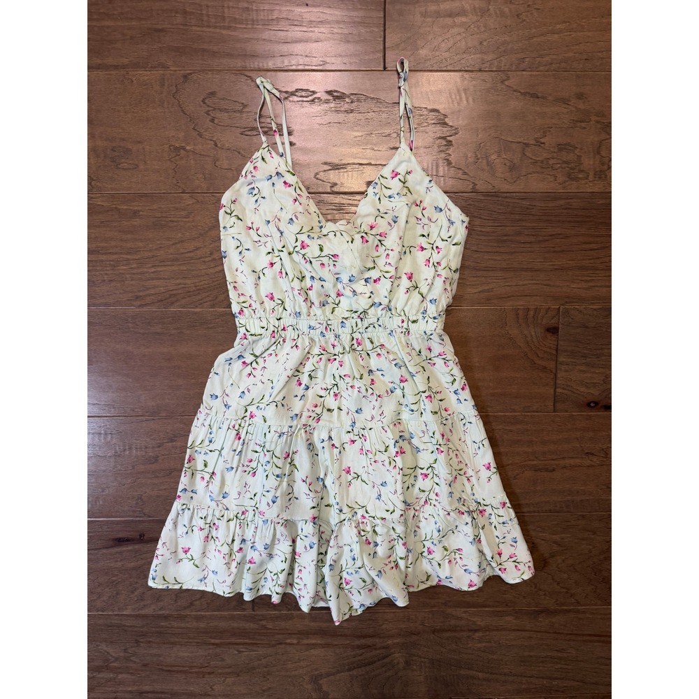 Ci Sono Los Angeles Mint Floral Tiered‎ Ruffle Romper Small RP339 Sleeveless